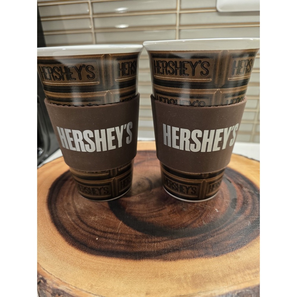 Hershey's Galerie Chocolate Ceramic Cup Mug Tumble W/ Silicone Grip Sleeve